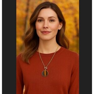 J. Jill Necklace Open Roads 2-in-1 Semi-Precious Pendant Moss Agate Tiger’s Eye